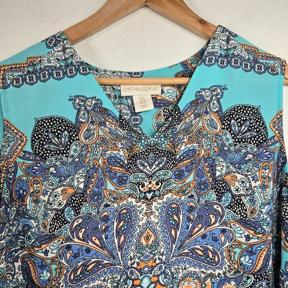 Cynthia Rowley Flowy Blue Green Floral Paisley V Neck Sleeveless Top - Picture 2 of 7